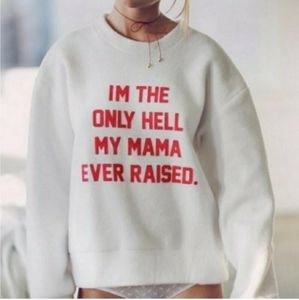 NWT REVOLVE Daydream Nation Red Graphic White Fleece Pullover Sweater
